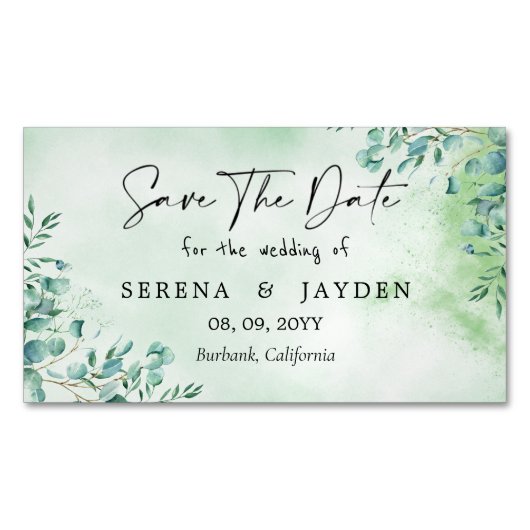 Eucalyptus Waterverf Wedding Save the date Magne Magnetisch Visitekaartje (Voorkant)