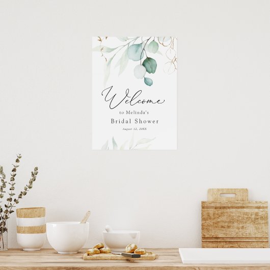 Eucalyptus Waterverf Welkom Bord voor Bruiloft Poster (Keuken)