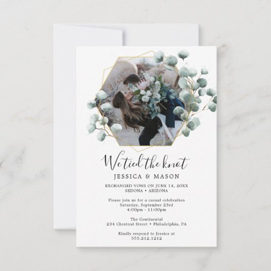 Eucalyptus We Tied The Knot Elopement Aankondiging (Voorkant)