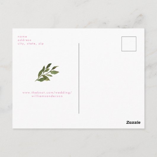 Eucalyptus Weddenroze tekst Sla de datum op Briefkaart (Achterkant)