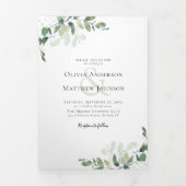 Eucalyptus Weddenschap Foto QR Code All in One Drieluik Uitnodiging (Cover)