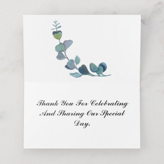 Eucalyptus Weddenschap-keuze en tabelnummer Plaatskaartje (Binnenkant ongevouwen)