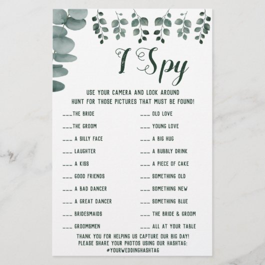 Eucalyptus Weddenschap Opvang I Spy Game Card Flyer (Voorkant)