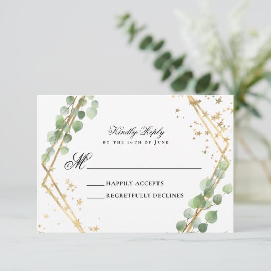 Eucalyptus Weddenschap RSVP Kaartje (Staand voorkant)