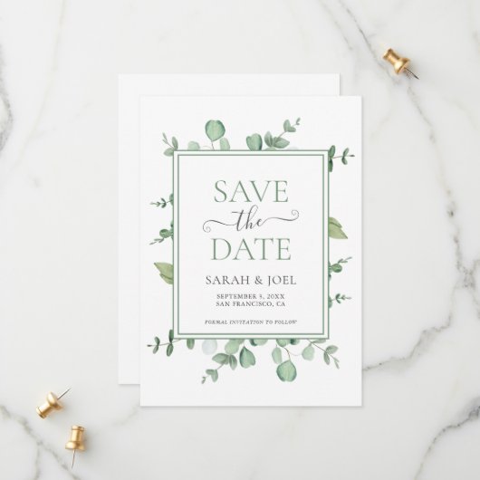 Eucalyptus Weddenschap Save The Date (Voorkant / Achterkant in situ)