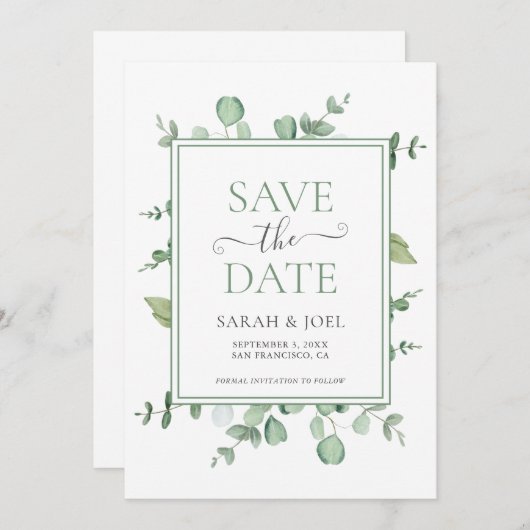 Eucalyptus Weddenschap Save The Date (Voorkant / Achterkant)