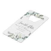 Eucalyptus Weddenschap slaat de datum op Creditkaart Flessenopener (Voorkant Gekanteld)