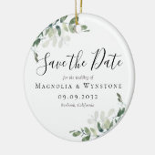 Eucalyptus Weddenschap slaat de datum op Keramisch Ornament (Links)