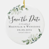 Eucalyptus Weddenschap slaat de datum op Keramisch Ornament (Achterkant)