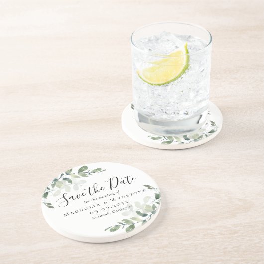 Eucalyptus Weddenschap slaat de datum op Zandsteen Onderzetter (Zijkant)