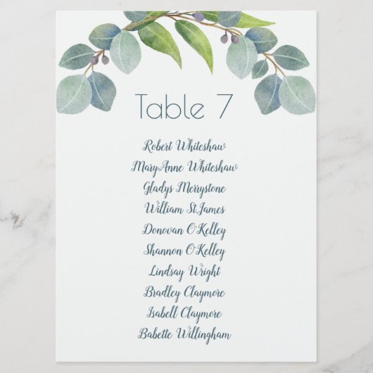 Eucalyptus Weddenschap Tabelnummer naamlijst Programmakaart (Voorkant)