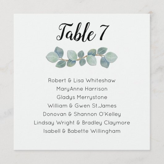 Eucalyptus Weddenschap Tabelnummer naamlijst Programmakaart (Voorkant)