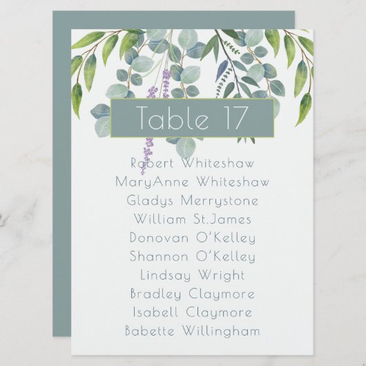 Eucalyptus Weddenschap Tabelnummer naamlijst Programmakaart (Voorkant / Achterkant)