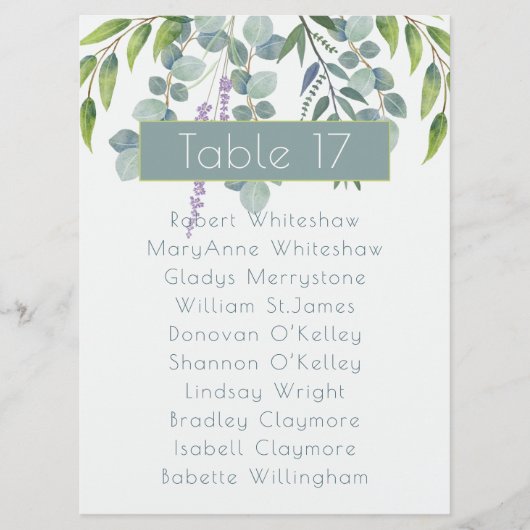 Eucalyptus Weddenschap Tabelnummer naamlijst Programmakaart (Voorkant)