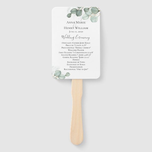 Eucalyptus Weddenschap Waterverf Foliage Leaves Handwaaier (Voorkant)