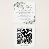 Eucalyptus Weddenschap Website QR Code RSVP Vierkante Visitekaartjes (Voorkant /achterkant)