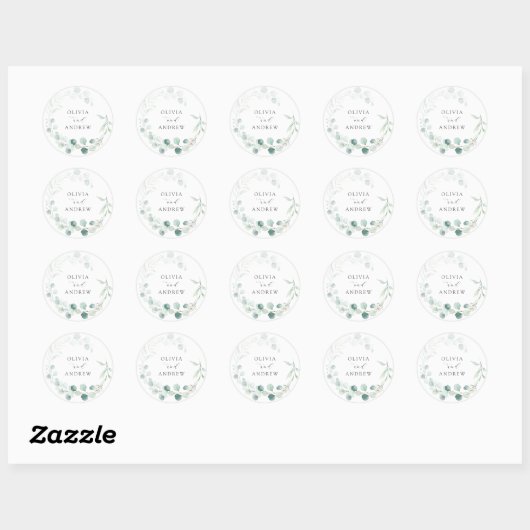 Eucalyptus Wedding Classic Round Sticker (Vel)