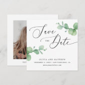 Eucalyptus Wedding | Elegant Greenery Garden Photo Save The Date (Voorkant / Achterkant)