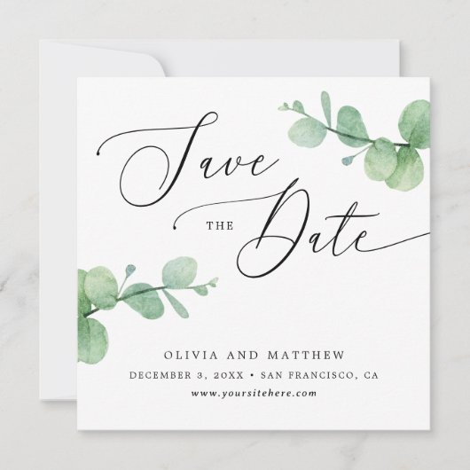 Eucalyptus Wedding | Elegant Greenery Garden Photo Save The Date (Voorkant)