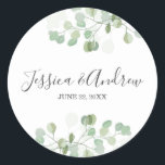 Eucalyptus Wedding Envelope Seal Elegant Sticker<br><div class="desc">Hartelijk dank, sticker Topper, kies een label of envelopzegel! Alle details zijn HAND-DRAWN zodat kunt u er zeker van zijn dat dit ontwerp één-van-een-soort is. Eucalyptus is geweldig voor elke partij, vooral bruiloften. De mooie bladeren en bladeren passen in elke partijstijl en zijn boze en bijtende uiterlijk maken het vers...</div>