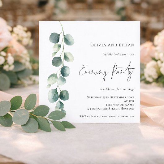 Eucalyptus Wedding Evening Party Square Invitation Kaart