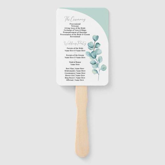 Eucalyptus Wedding Flower Hand Fan Programma Handwaaier (Achterkant)