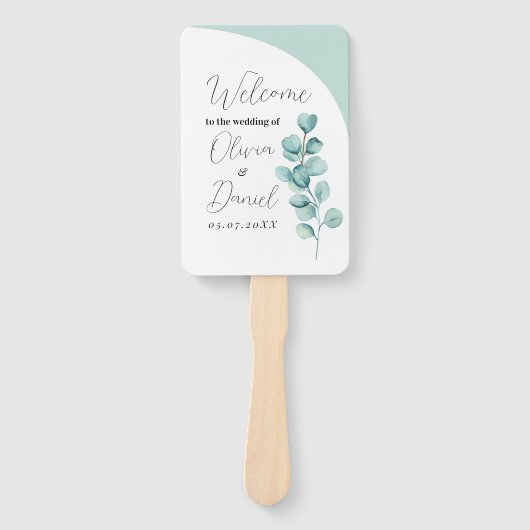 Eucalyptus Wedding Flower Hand Fan Programma Handwaaier (Voorkant)