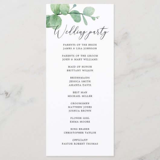 Eucalyptus Wedding | Greenery Botanical Ceremony Programmakaart (Achterkant)