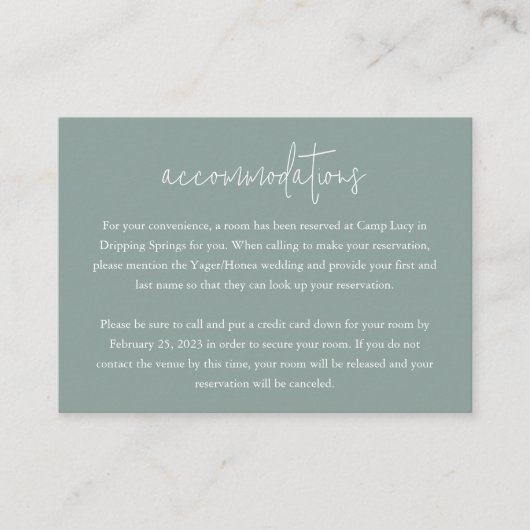 Eucalyptus | Wedding Hotel Accommodations Informatiekaartje (Voorkant)