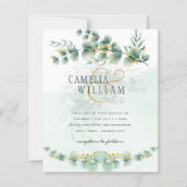 Eucalyptus Wedding Invitation Modern Greenery Gold (Voorkant)