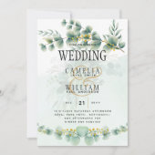 Eucalyptus Wedding Invitation Modern Greenery Gold Kaart (Voorkant)