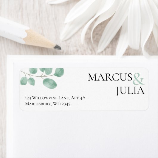 Eucalyptus Wedding Invitation Retour Adreslabel Etiket (Insitu)