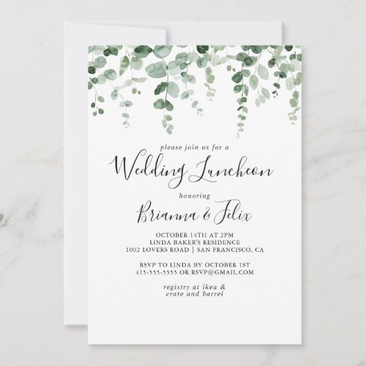 Eucalyptus Wedding Luncheon Vrijgezellenfeest Kaart (Voorkant)