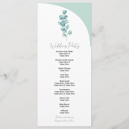 Eucalyptus Wedding Menu Ceremonie Bladeren Groen (Achterkant)