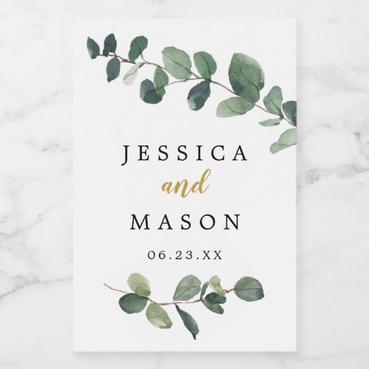 Eucalyptus Wedding Mini Wine Labels Wijn Etiket (Enkel label)