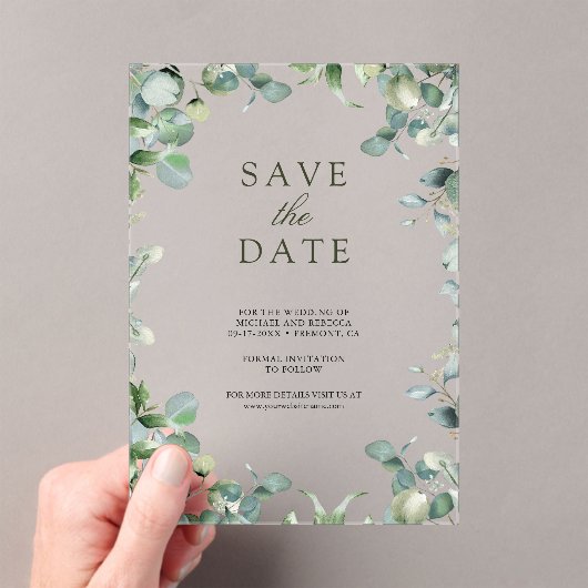 Eucalyptus Wedding opslaan Datum Acryl Uitnodigingen (Insitu (Draagbaar))