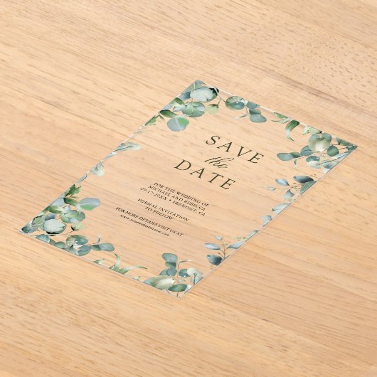Eucalyptus Wedding opslaan Datum Acryl Uitnodigingen (Laagn)