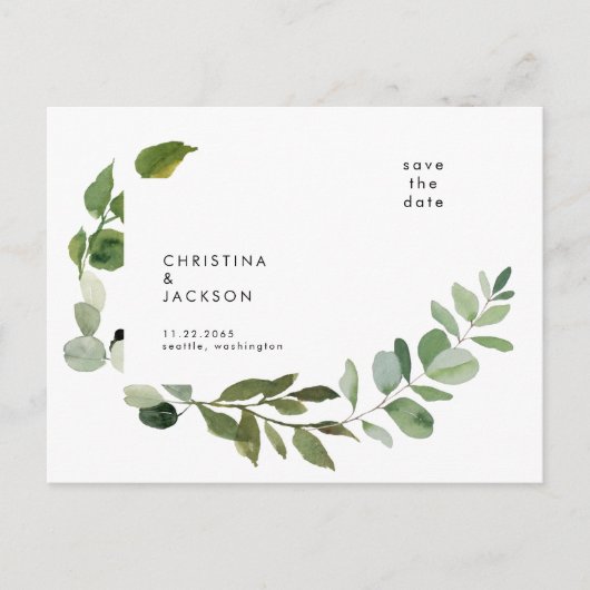 Eucalyptus Wedding opslaan Datum Briefkaart (Voorkant)