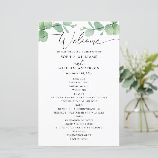 Eucalyptus Wedding Program | Outdoor Botanical  (Staand voorkant)