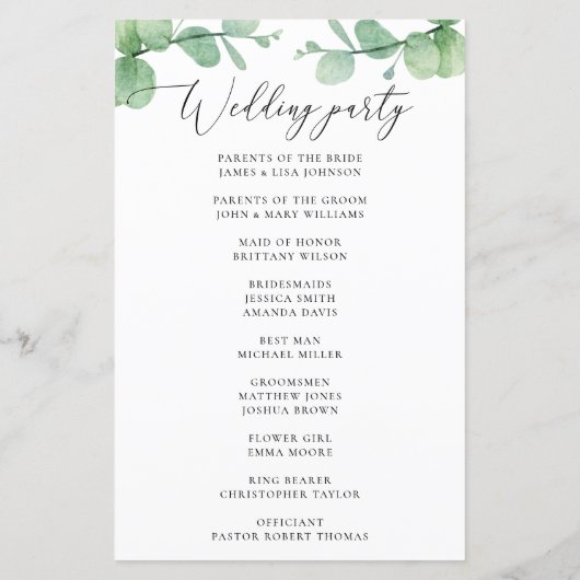 Eucalyptus Wedding Program | Outdoor Botanical  (Achterkant)