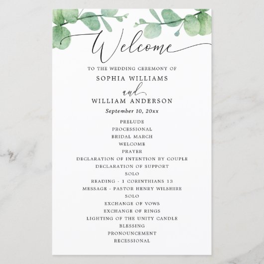 Eucalyptus Wedding Program | Outdoor Botanical  (Voorkant)