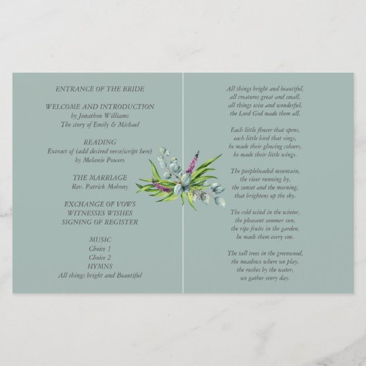 Eucalyptus Wedding Programme Greenery Leaves (Achterkant)