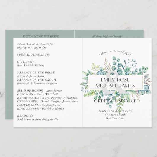 Eucalyptus Wedding Programme Greenery Leaves (Voorkant / Achterkant)