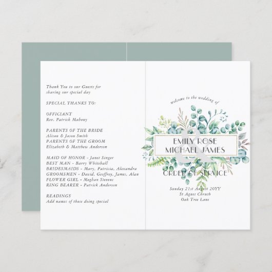 Eucalyptus Wedding Programme Greenery Leaves (Voorkant / Achterkant)
