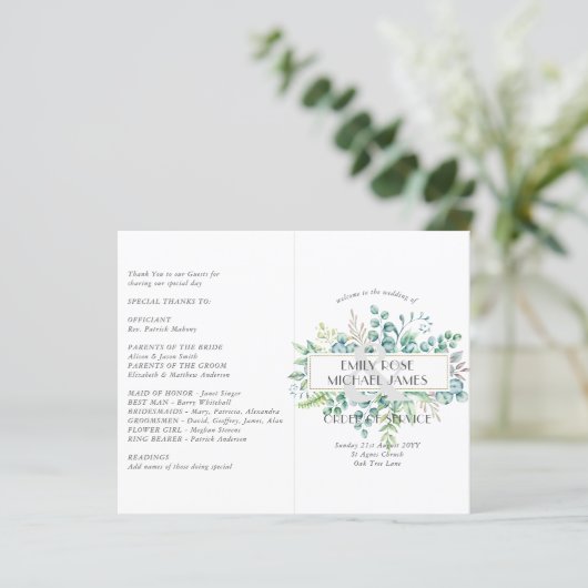 Eucalyptus Wedding Programme Greenery Leaves (Staand voorkant)