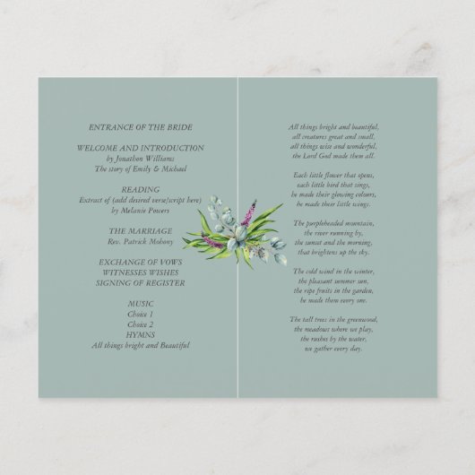 Eucalyptus Wedding Programme Greenery Leaves (Achterkant)