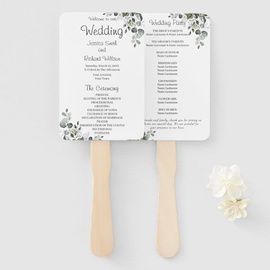 Eucalyptus Wedding Programme Handje Fan Handwaaier (Voorkant en achterkant)