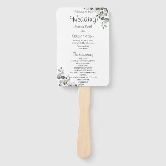 Eucalyptus Wedding Programme Handje Fan Handwaaier (Voorkant)