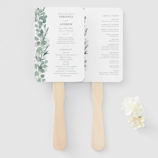 Eucalyptus Wedding Programme Handje Fan Handwaaier (Voorkant en achterkant)