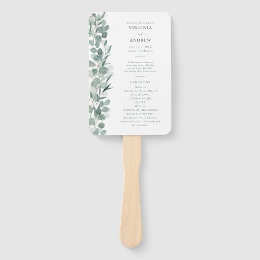 Eucalyptus Wedding Programme Handje Fan Handwaaier (Voorkant)